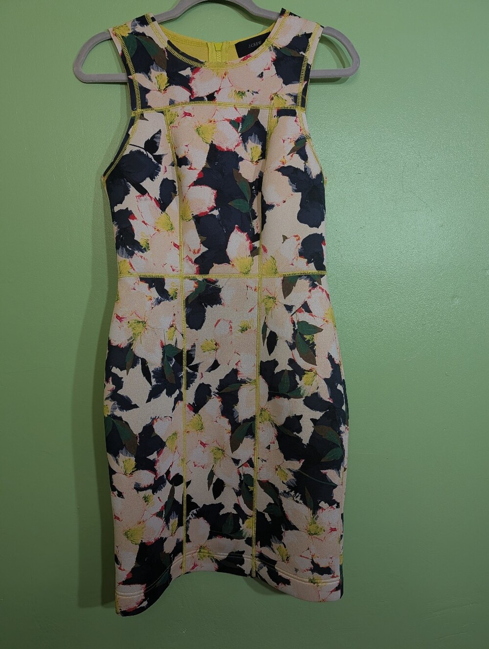 J.Crew Cove Floral Surf Scuba Sheath Dress Size 4 Neon Trim - Picture 10 of 12